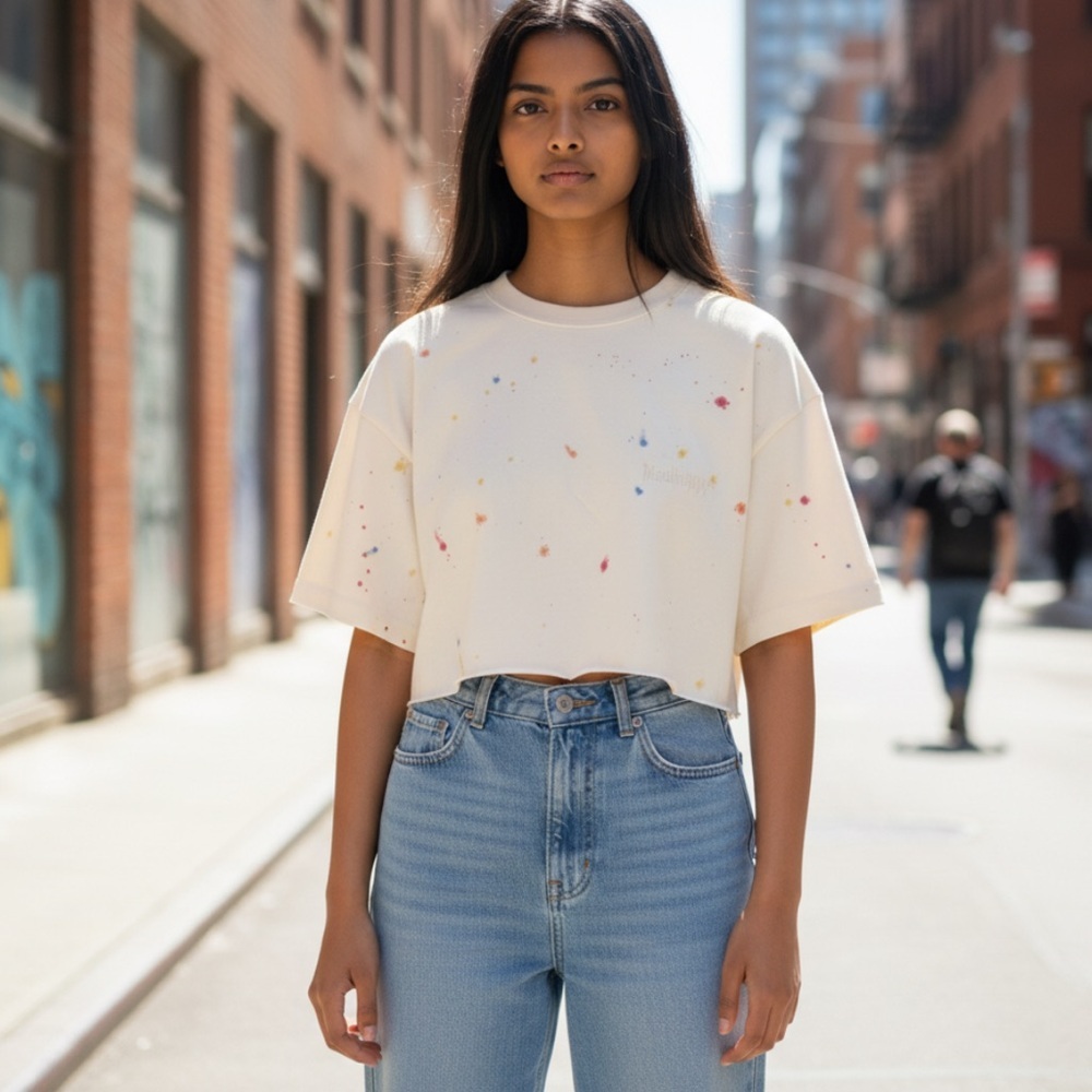 MadHappy Customized Ivory Logo Splatter Cacti off Cropped Tee One Size - Picture 8 of 8
